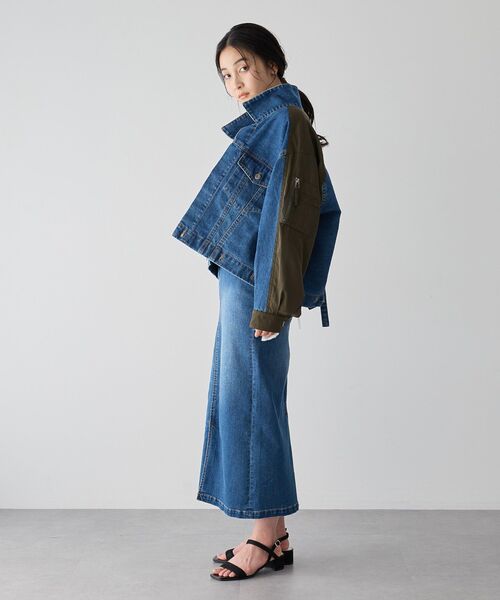 YECCA VECCA(イェッカヴェッカ)の「フロントZIPハイウエストデニムスカート(スカート・レディース・インディゴブルー/ダークインディゴブルー・S/M)」の5枚目の写真