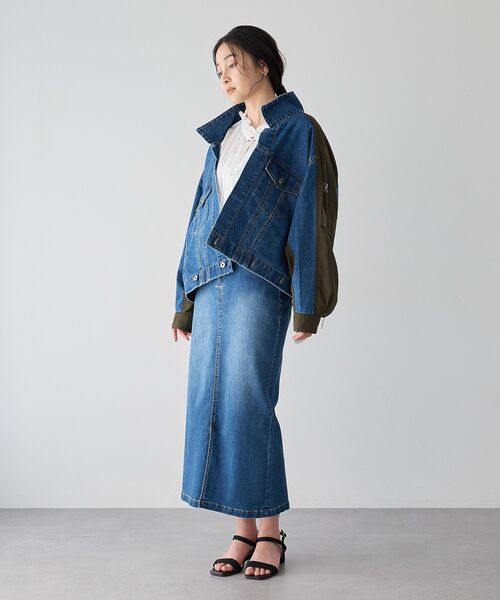 YECCA VECCA(イェッカヴェッカ)の「フロントZIPハイウエストデニムスカート(スカート・レディース・インディゴブルー/ダークインディゴブルー・S/M)」の7枚目の写真