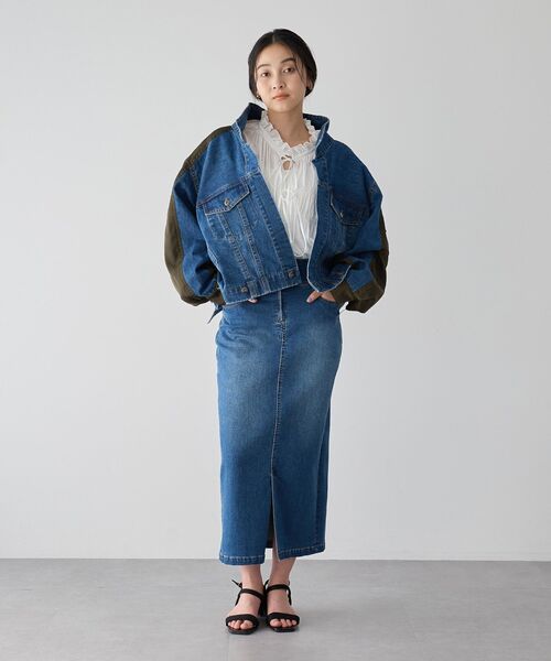YECCA VECCA(イェッカヴェッカ)の「フロントZIPハイウエストデニムスカート(スカート・レディース・インディゴブルー/ダークインディゴブルー・S/M)」の8枚目の写真