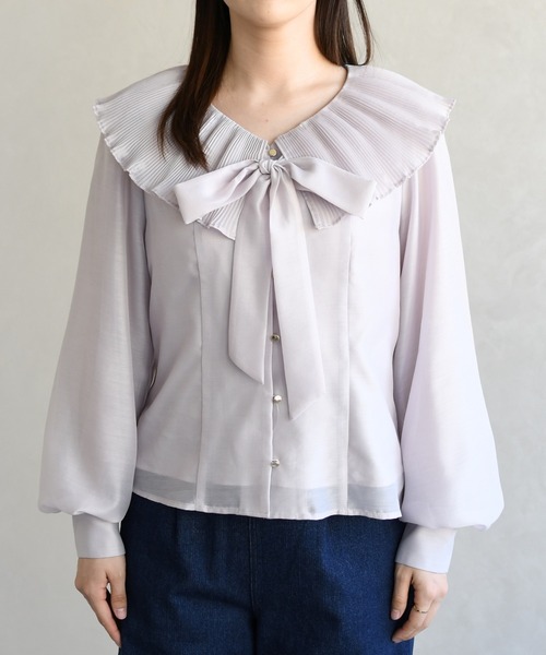 31 Sons de mode（トランテアン　ソン　ドゥ　モード）の「2026春夏新作 襟プリーツシアーブラウス（シャツ/ブラウス・レディース・ラベンダー/ブラック/オフホワイト・ﾌﾘ-）」の11枚目の写真