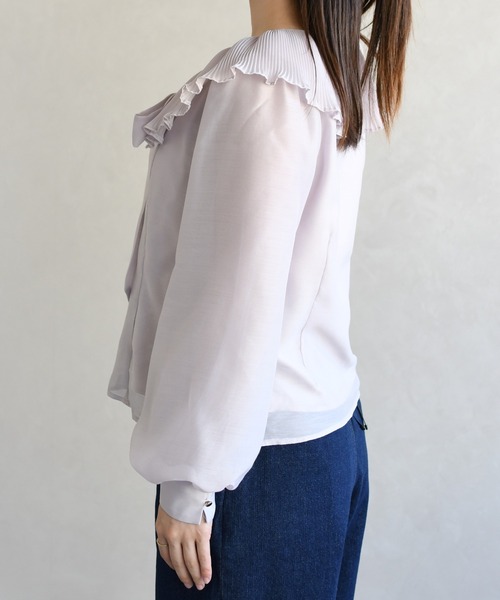 31 Sons de mode（トランテアン　ソン　ドゥ　モード）の「2026春夏新作 襟プリーツシアーブラウス（シャツ/ブラウス・レディース・ラベンダー/ブラック/オフホワイト・ﾌﾘ-）」の12枚目の写真