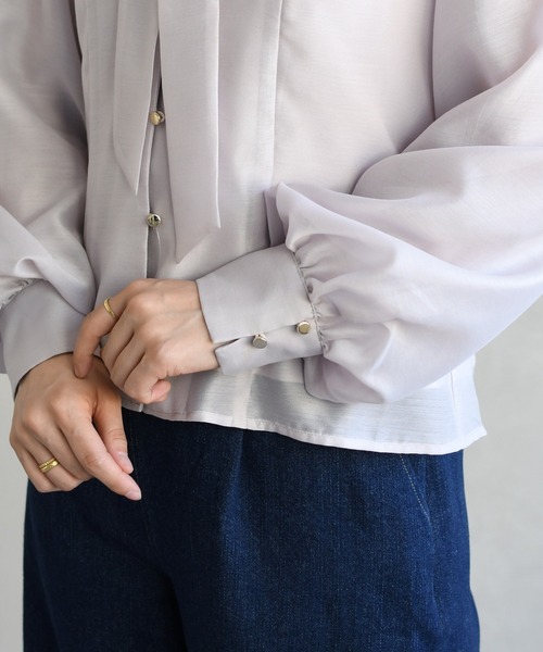 31 Sons de mode（トランテアン　ソン　ドゥ　モード）の「2026春夏新作 襟プリーツシアーブラウス（シャツ/ブラウス・レディース・ラベンダー/ブラック/オフホワイト・ﾌﾘ-）」の14枚目の写真