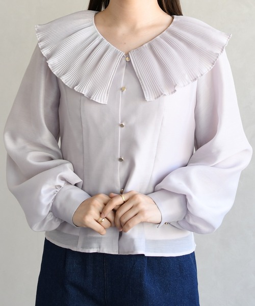 31 Sons de mode（トランテアン　ソン　ドゥ　モード）の「2026春夏新作 襟プリーツシアーブラウス（シャツ/ブラウス・レディース・ラベンダー/ブラック/オフホワイト・ﾌﾘ-）」の18枚目の写真