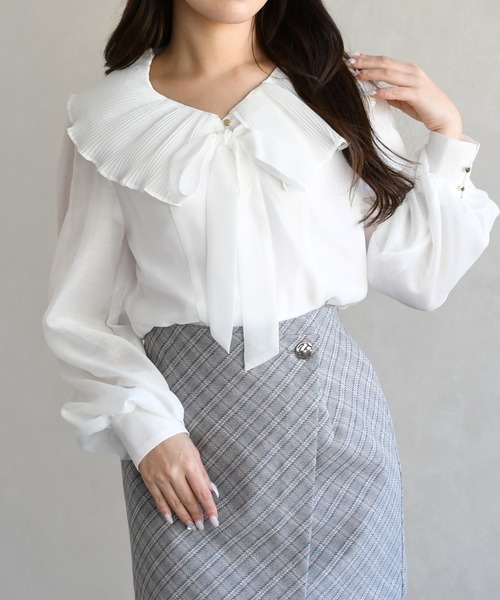 31 Sons de mode（トランテアン　ソン　ドゥ　モード）の「2026春夏新作 襟プリーツシアーブラウス（シャツ/ブラウス・レディース・ラベンダー/ブラック/オフホワイト・ﾌﾘ-）」の9枚目の写真