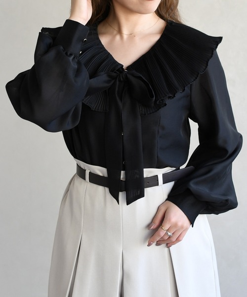 31 Sons de mode（トランテアン　ソン　ドゥ　モード）の「2026春夏新作 襟プリーツシアーブラウス（シャツ/ブラウス・レディース・ラベンダー/ブラック/オフホワイト・ﾌﾘ-）」の7枚目の写真