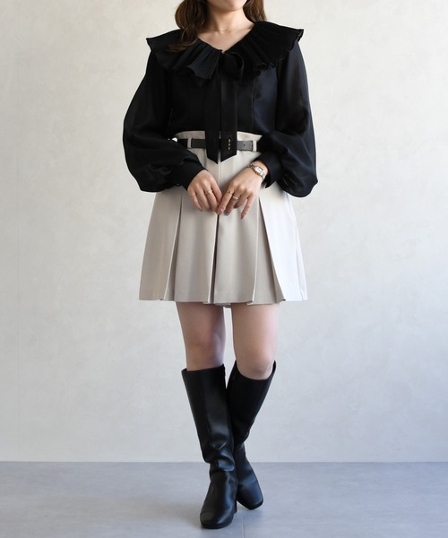 31 Sons de mode（トランテアン　ソン　ドゥ　モード）の「2026春夏新作 襟プリーツシアーブラウス（シャツ/ブラウス・レディース・ラベンダー/ブラック/オフホワイト・ﾌﾘ-）」の19枚目の写真