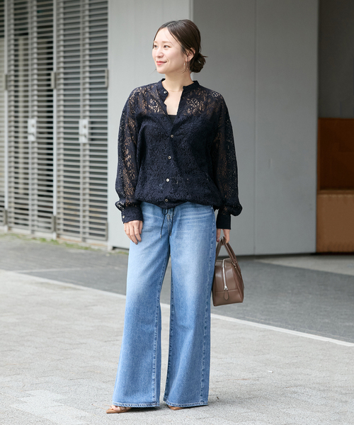 JOURNAL STANDARD（ジャーナルスタンダード）の「《WEB限定》スタンドカラーレースロングスリーブブラウス（シャツ/ブラウス・レディース・ネイビー/ホワイト・FREE）」の12枚目の写真