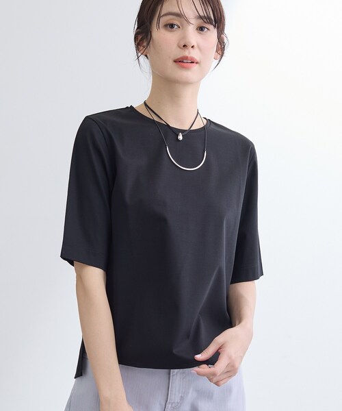 INDIVI（インディヴィ）の「【抗菌防臭／消臭】上品光沢コットンTシャツ（Tシャツ/カットソー・レディース・ホワイト/ブラック・38/34/15 /13/05）」の8枚目の写真