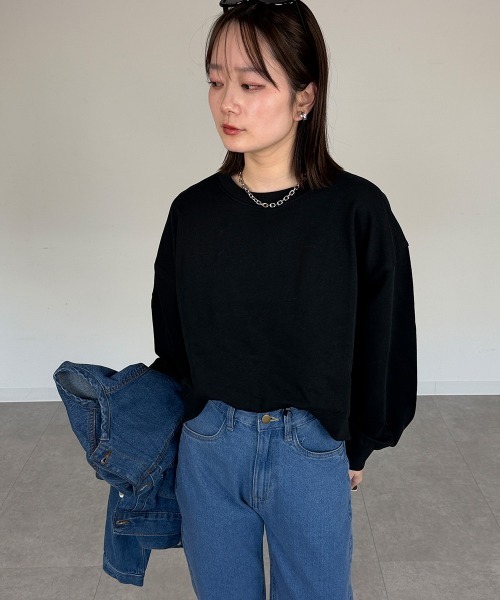 mellomela.（メロメラ）の「ショート丈ロンT（スウェット・レディース・ライトベージュ/ブラック/杢グレー・M-L）」の2枚目の写真