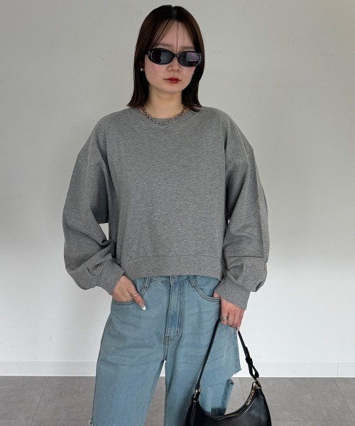 mellomela.（メロメラ）の「ショート丈ロンT（スウェット・レディース・ライトベージュ/ブラック/杢グレー・M-L）」の7枚目の写真