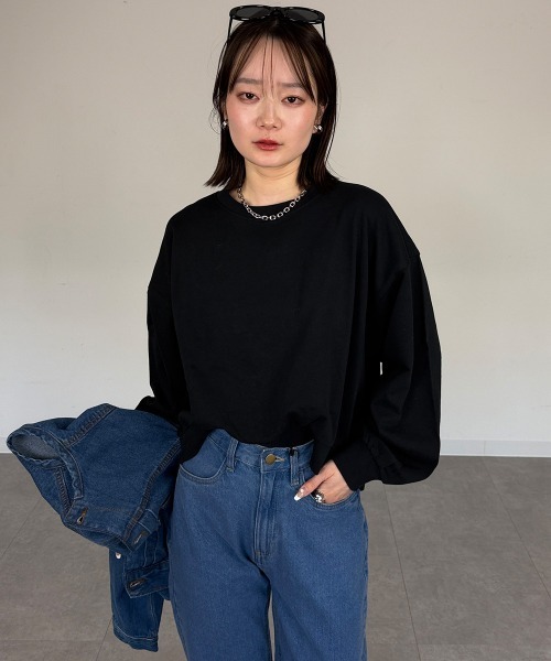 mellomela.（メロメラ）の「ショート丈ロンT（スウェット・レディース・ライトベージュ/ブラック/杢グレー・M-L）」の4枚目の写真