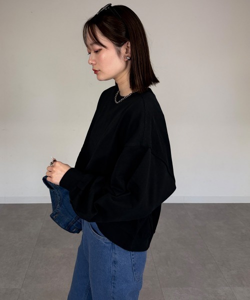 mellomela.（メロメラ）の「ショート丈ロンT（スウェット・レディース・ライトベージュ/ブラック/杢グレー・M-L）」の5枚目の写真