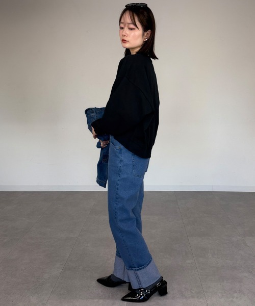 mellomela.（メロメラ）の「ショート丈ロンT（スウェット・レディース・ライトベージュ/ブラック/杢グレー・M-L）」の14枚目の写真