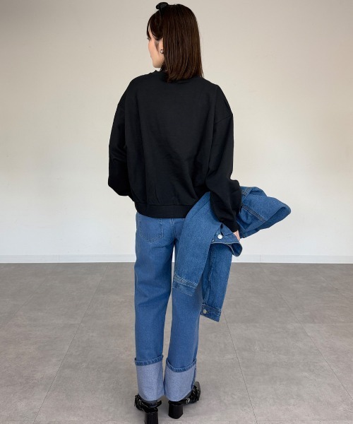 mellomela.（メロメラ）の「ショート丈ロンT（スウェット・レディース・ライトベージュ/ブラック/杢グレー・M-L）」の15枚目の写真