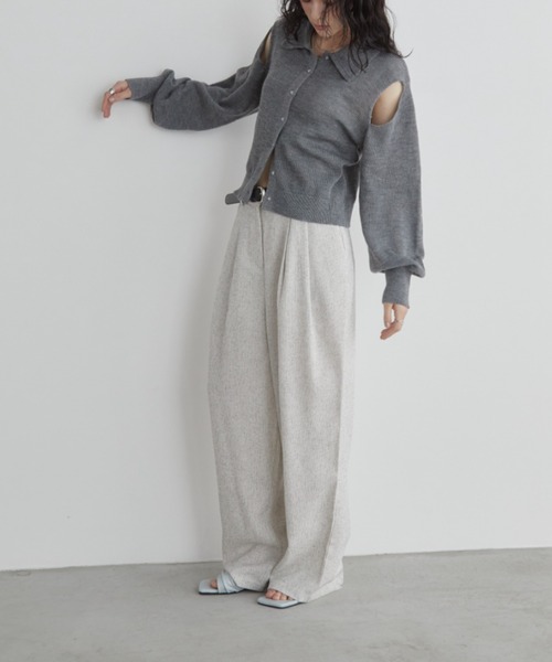 Aunt Marie's(アントマリーズ)の「カットアウトポロトップス/ニット(ニット/セーター・レディース・チャコールグレー/ナチュラル/パープル/グリーン・FREE)」の14枚目の写真