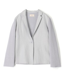リネンファブリックコンビ ショートニットジャケット（ノーカラー