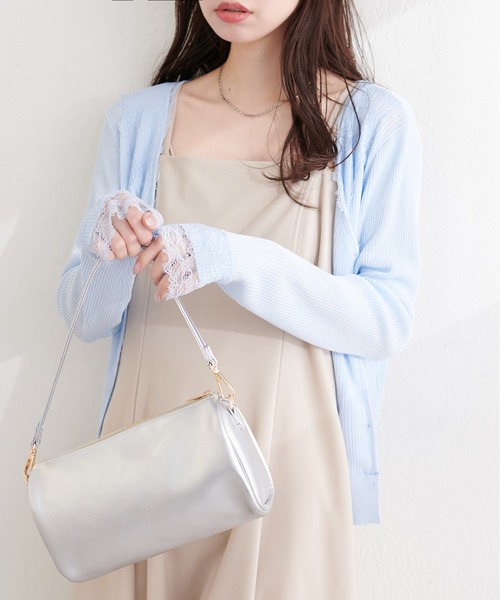 natural couture(ナチュラルクチュール)の「リバーレースVネックカーデ(カーディガン/ボレロ・レディース・サックスブルー/オレンジ系その他/オフホワイト/ネイビー/ミント/ラベンダー・FREE)」の5枚目の写真