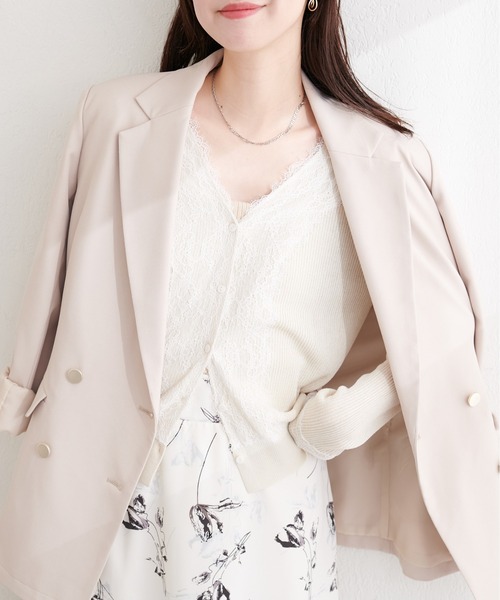 natural couture(ナチュラルクチュール)の「リバーレースVネックカーデ(カーディガン/ボレロ・レディース・サックスブルー/オレンジ系その他/オフホワイト/ネイビー/ミント/ラベンダー・FREE)」の13枚目の写真