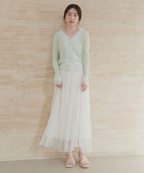 natural couture(ナチュラルクチュール)の「リバーレースVネックカーデ(カーディガン/ボレロ・レディース・サックスブルー/オレンジ系その他/オフホワイト/ネイビー/ミント/ラベンダー・FREE)」の19枚目の写真