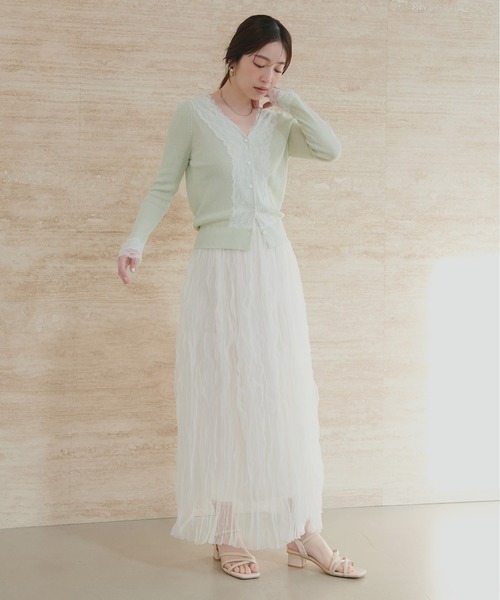 natural couture(ナチュラルクチュール)の「リバーレースVネックカーデ(カーディガン/ボレロ・レディース・サックスブルー/オレンジ系その他/オフホワイト/ネイビー/ミント/ラベンダー・FREE)」の20枚目の写真