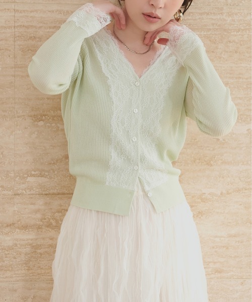 natural couture(ナチュラルクチュール)の「リバーレースVネックカーデ(カーディガン/ボレロ・レディース・サックスブルー/オレンジ系その他/オフホワイト/ネイビー/ミント/ラベンダー・FREE)」の15枚目の写真