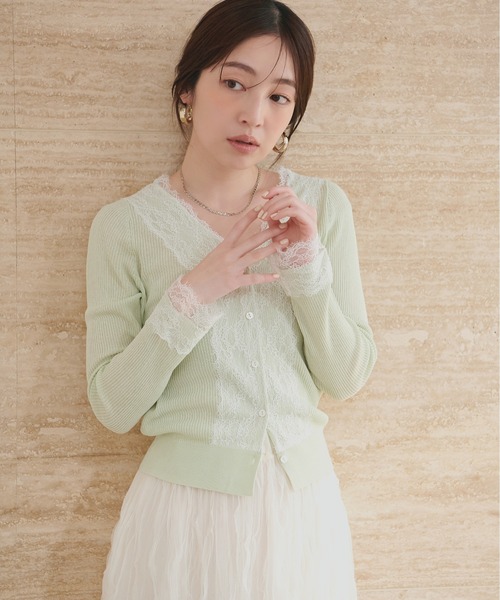 natural couture(ナチュラルクチュール)の「リバーレースVネックカーデ(カーディガン/ボレロ・レディース・サックスブルー/オレンジ系その他/オフホワイト/ネイビー/ミント/ラベンダー・FREE)」の18枚目の写真