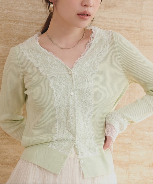 natural couture(ナチュラルクチュール)の「リバーレースVネックカーデ(カーディガン/ボレロ・レディース・サックスブルー/オレンジ系その他/オフホワイト/ネイビー/ミント/ラベンダー・FREE)」の16枚目の写真