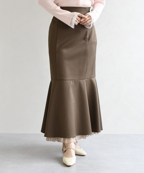 31 Sons de mode（トランテアン　ソン　ドゥ　モード）の「2026春夏新作 ワッシャープリーツマーメイドスカート（スカート・レディース・イエロー/ブラウン/キャメル・S/M）」の4枚目の写真