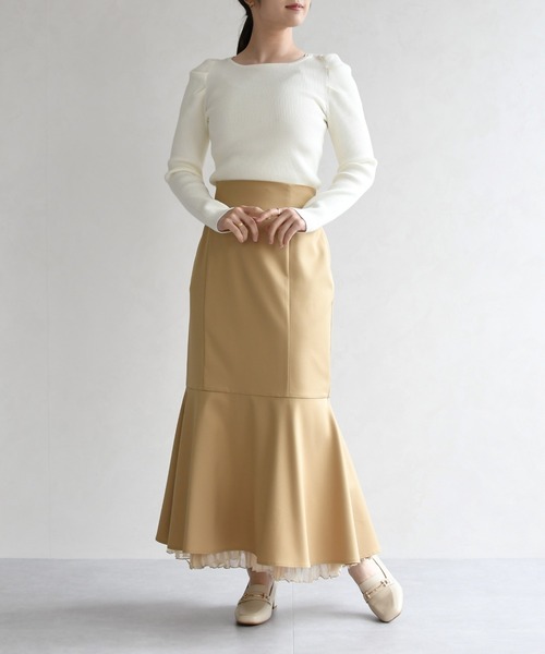 31 Sons de mode（トランテアン　ソン　ドゥ　モード）の「2026春夏新作 ワッシャープリーツマーメイドスカート（スカート・レディース・イエロー/ブラウン/キャメル・S/M）」の16枚目の写真