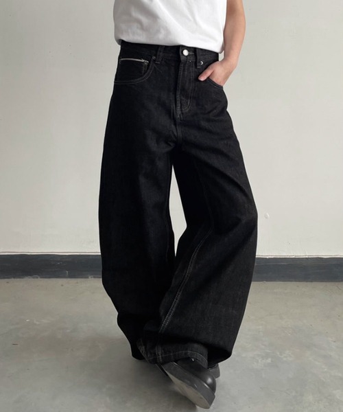 WESTBOY(ウエストボーイ)の「ワイドブラック ルーズ シルエットストリート デニムパンツ WO26S4PT27(デニムパンツ・メンズ・ブラック・XL/M/L)」の2枚目の写真