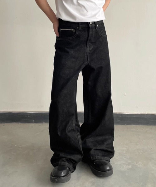 WESTBOY(ウエストボーイ)の「ワイドブラック ルーズ シルエットストリート デニムパンツ WO26S4PT27(デニムパンツ・メンズ・ブラック・XL/M/L)」の4枚目の写真