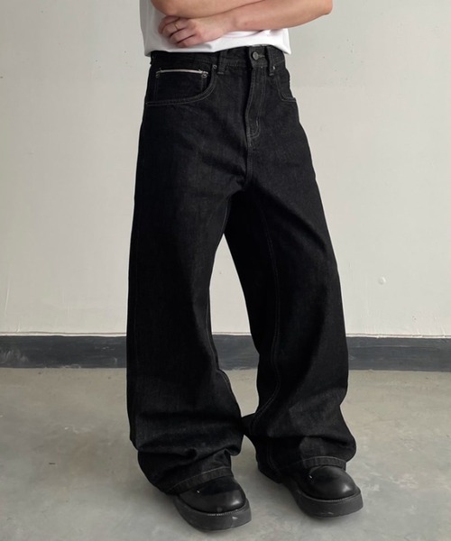 WESTBOY(ウエストボーイ)の「ワイドブラック ルーズ シルエットストリート デニムパンツ WO26S4PT27(デニムパンツ・メンズ・ブラック・XL/M/L)」の8枚目の写真
