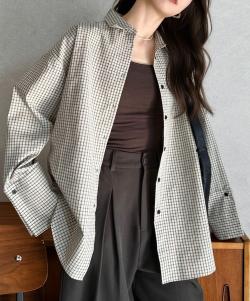 Eclat one(エクラワン)の「【Eclat one】チェック オーバー サイズ シャツ(シャツ/ブラウス・レディース・アイボリー/ブラック・FREE)」の1枚目の写真