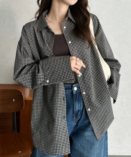 Eclat one(エクラワン)の「【Eclat one】チェック オーバー サイズ シャツ(シャツ/ブラウス・レディース・アイボリー/ブラック・FREE)」の3枚目の写真