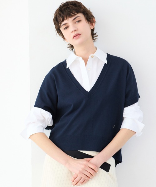 R-ISM(リズム)の「【吸湿】ドロップショルダーニットベスト(ニット/セーター・レディース・ネイビー/ライトベージュ・4)」の4枚目の写真