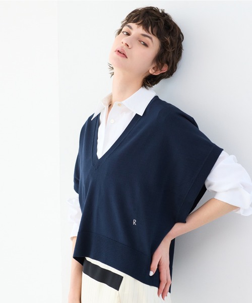 R-ISM(リズム)の「【吸湿】ドロップショルダーニットベスト(ニット/セーター・レディース・ネイビー/ライトベージュ・4)」の6枚目の写真