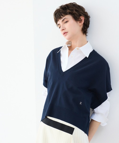 R-ISM(リズム)の「【吸湿】ドロップショルダーニットベスト(ニット/セーター・レディース・ネイビー/ライトベージュ・4)」の7枚目の写真