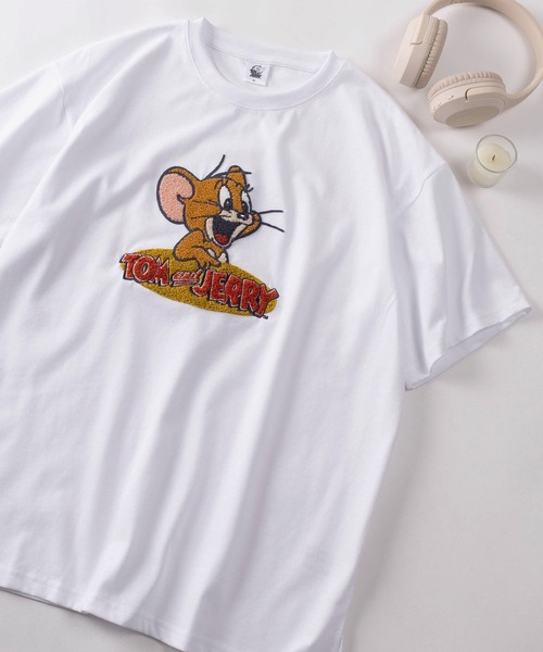 Tom&Jerry(トムアンドジェリー)の「【71】【TOM&JERRY/トムとジェリー】サガラ刺繍 クルーネックTシャツ/バックプリント/レディース(S)(Tシャツ/カットソー・レディース・ブラック/レッド/クリーム/ブルー/チャコールグレー/オフホワイト/オレンジ/カーキ・L/M)」の1枚目の写真