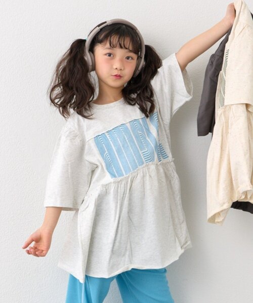 CIAOPANIC TYPY（チャオパニックティピー）の「【KIDS】《ジュニアサイズあり》厚盛ロゴ5分袖チュニックワンピ（ワンピース・キッズ・オフホワイト/チャコールグレー/グレー・150/130/110）」の3枚目の写真