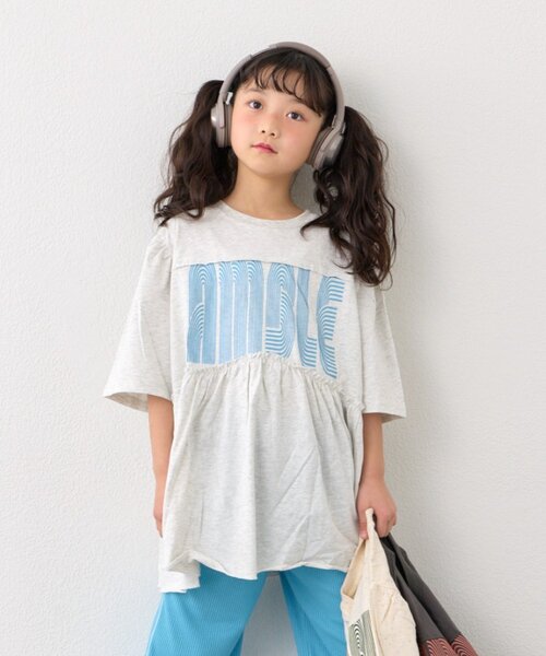 CIAOPANIC TYPY（チャオパニックティピー）の「【KIDS】《ジュニアサイズあり》厚盛ロゴ5分袖チュニックワンピ（ワンピース・キッズ・オフホワイト/チャコールグレー/グレー・150/130/110）」の18枚目の写真