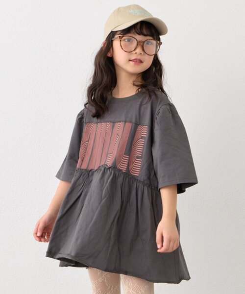 CIAOPANIC TYPY（チャオパニックティピー）の「【KIDS】《ジュニアサイズあり》厚盛ロゴ5分袖チュニックワンピ（ワンピース・キッズ・オフホワイト/チャコールグレー/グレー・150/130/110）」の6枚目の写真