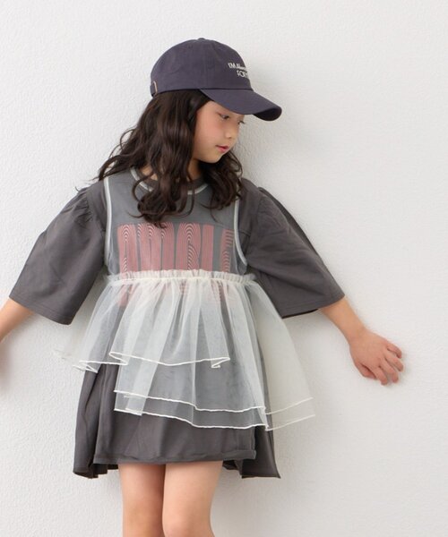 CIAOPANIC TYPY（チャオパニックティピー）の「【KIDS】《ジュニアサイズあり》厚盛ロゴ5分袖チュニックワンピ（ワンピース・キッズ・オフホワイト/チャコールグレー/グレー・150/130/110）」の7枚目の写真