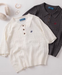 BEVERLY HILLS POLO CLUB（ビバリーヒルズポロクラブ）の「【71】【BEVERLY HILLS POLO CLUB/ビバリーヒルズポロクラブ】ワンポイント刺繍 ショート丈  ケーブルニット ポロシャツ/レディース（ポロシャツ）」