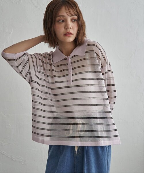 notch.（ノッチ）の「シアーボーダーポロニット（ポロシャツ・レディース・グレー/ライトパープル/ブラック・M）」の15枚目の写真