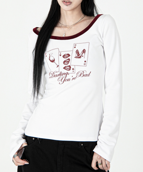 DARLING, YOU'RE BAD(ダーリンユーアーバッド)の「Playing Card Velvet-Trim Tee #Wine(Tシャツ/カットソー・レディース・その他・FREE)」の1枚目の写真