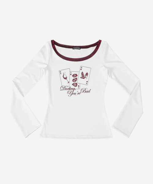 DARLING, YOU'RE BAD(ダーリンユーアーバッド)の「Playing Card Velvet-Trim Tee #Wine(Tシャツ/カットソー・レディース・その他・FREE)」の2枚目の写真