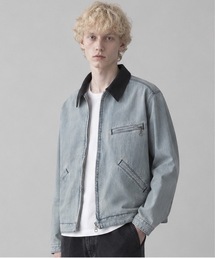 HOUSTON/ヒューストン Denim Zip Work Jacket/オーバーサイズ デニム 襟コーデュロイ ワークジャケット/UT-HS51590