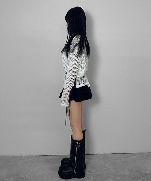 FOLLOWIN(フォロウィン)の「【キャミ&チェーンベルト付き】メッシュオーバーニット (3点セット)(ニット/セーター・レディース・ホワイト/ブラック/ベージュ・FREE)」の6枚目の写真