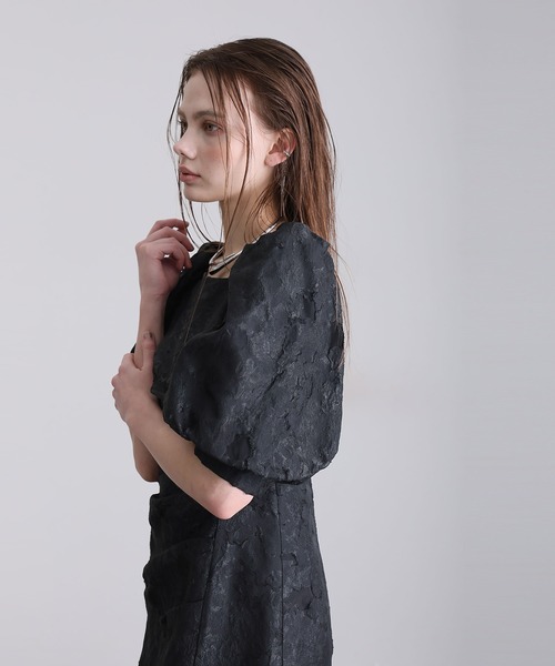 atlo(アトロ)の「ミモレ丈&袖あり フォーマル シアー ジャカード オーガンジー ドレス セレモニー 結婚式二次会 パーティー ドレス オケージョンドレス お呼ばれ 同窓会 成人式(ドレス・レディース・ブラック/グリーン/ブラウン/グレー・M)」の14枚目の写真