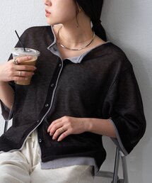 CIAOPANIC TYPY | 2wayレイヤードライク配色5分袖シアーニットカーデ(カーディガン/ボレロ)